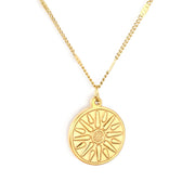 Niche Design Personality Sun Round Cake Pendant 18K Gold Necklace