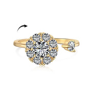 S925 Sterling Silver Flowers Diamond Decompression Rotatable Fashion Ring