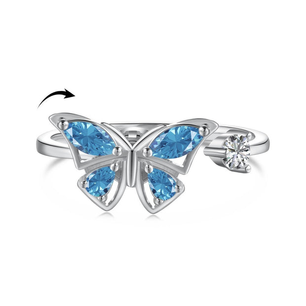 S925 Sterling Silver Flowers Diamond Decompression Rotatable Fashion Ring