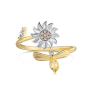S925 Sterling Silver Flowers Diamond Decompression Rotatable Fashion Ring
