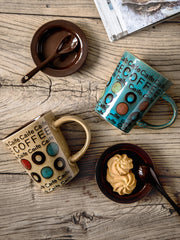 Trendy Ceramic Coffee Milk Mug With Lid Spoon