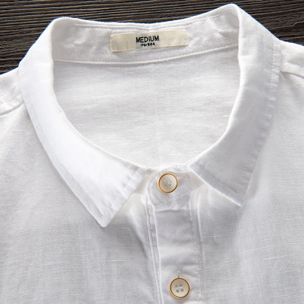 Spring And Autumn Men's Solid Color Long Sleeve Linen Shirt Cotton Linen Fabric